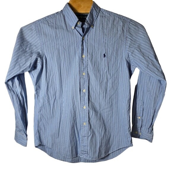 Ralph Lauren Button Down Dress Shirt Large Men's Long Sleeve Blue Striped - Picture 2 of 5